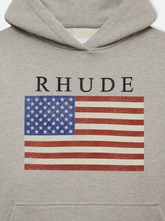 USA FLAG HOODIE - HEATHER GREY\/ BLACK