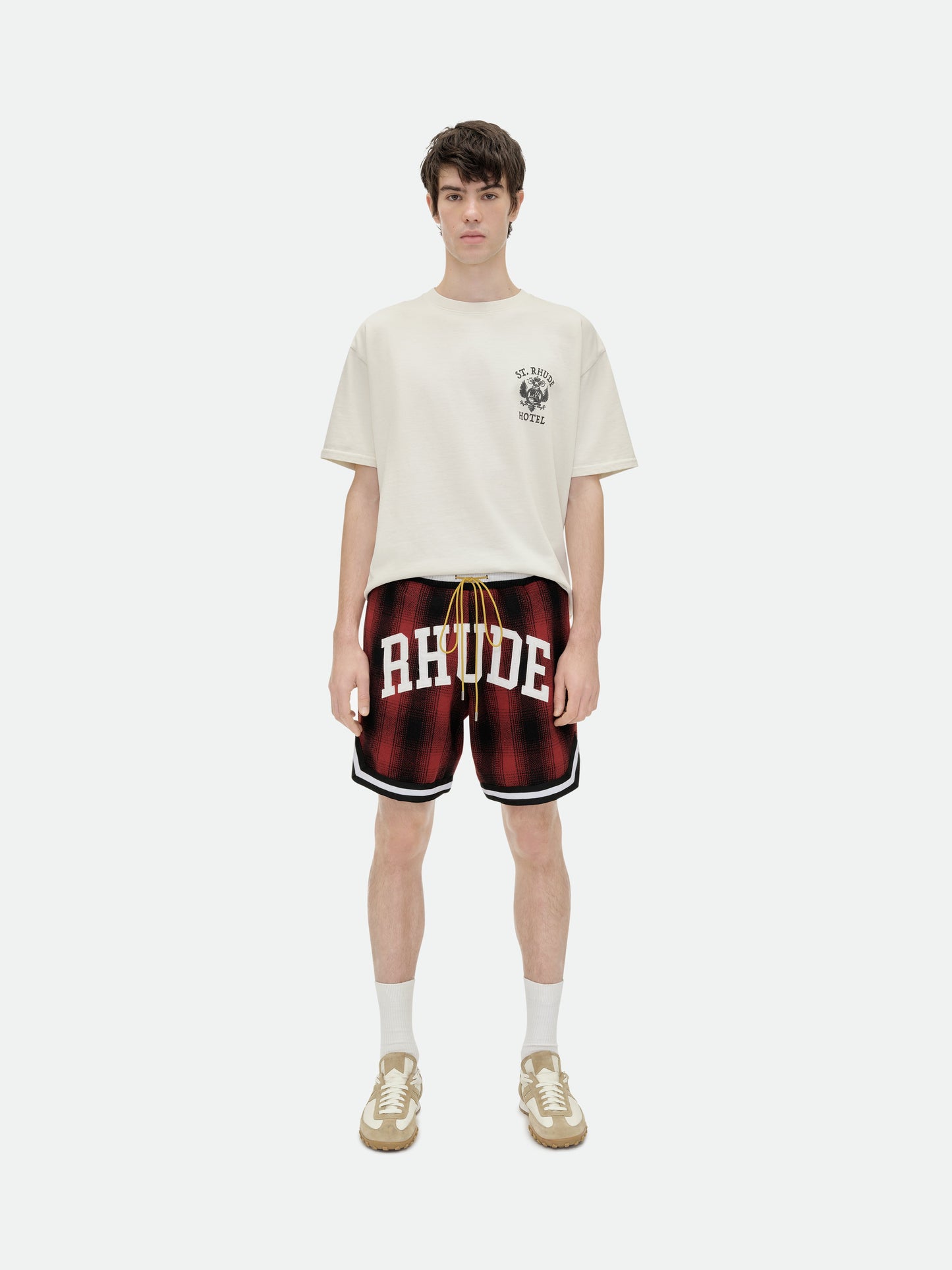 FLANNEL RHUDE COLLEGIATE COURT LOGO SHORT - RED\/BLACK