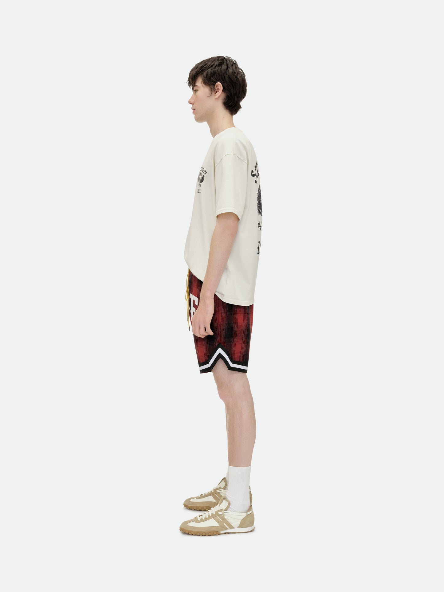 FLANNEL RHUDE COLLEGIATE COURT LOGO SHORT - RED\/BLACK