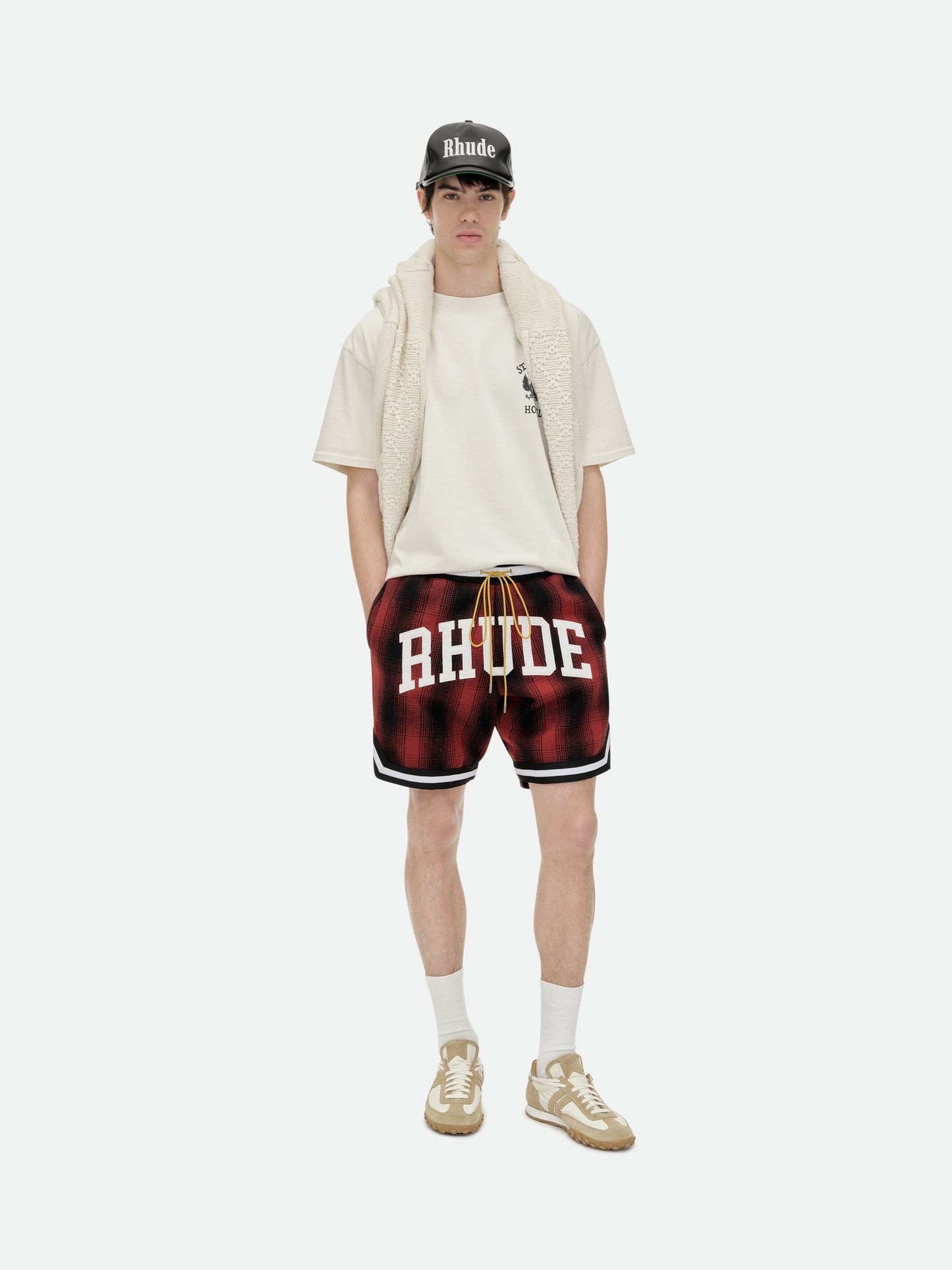 FLANNEL RHUDE COLLEGIATE COURT LOGO SHORT - RED\/BLACK
