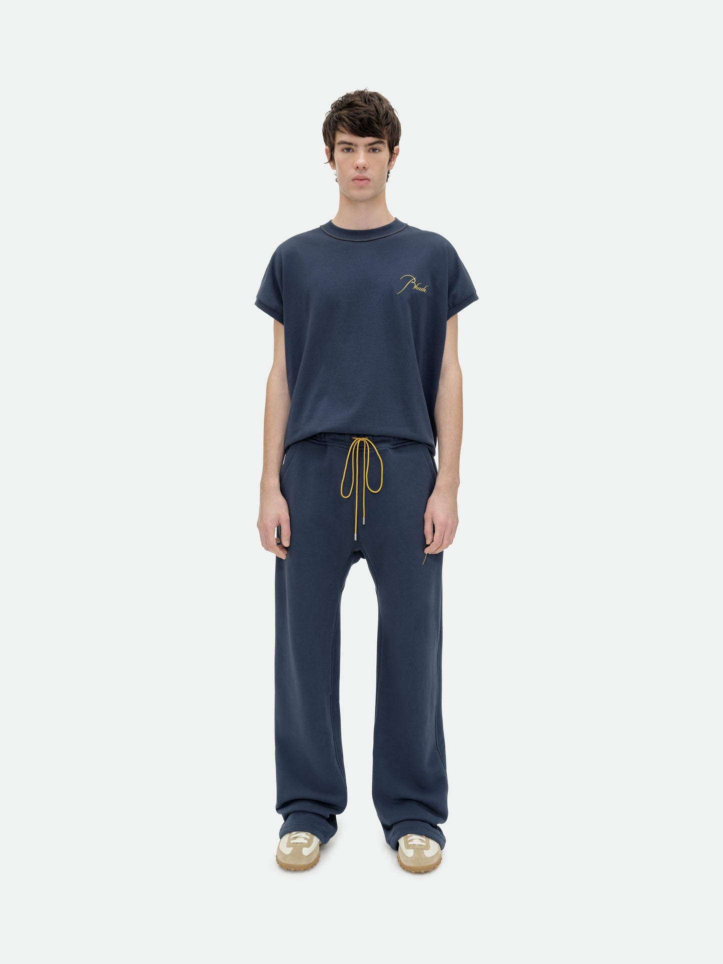 CLASSIQUE CUTOFF SLEEVE TEE - NAVY\/YELLOW