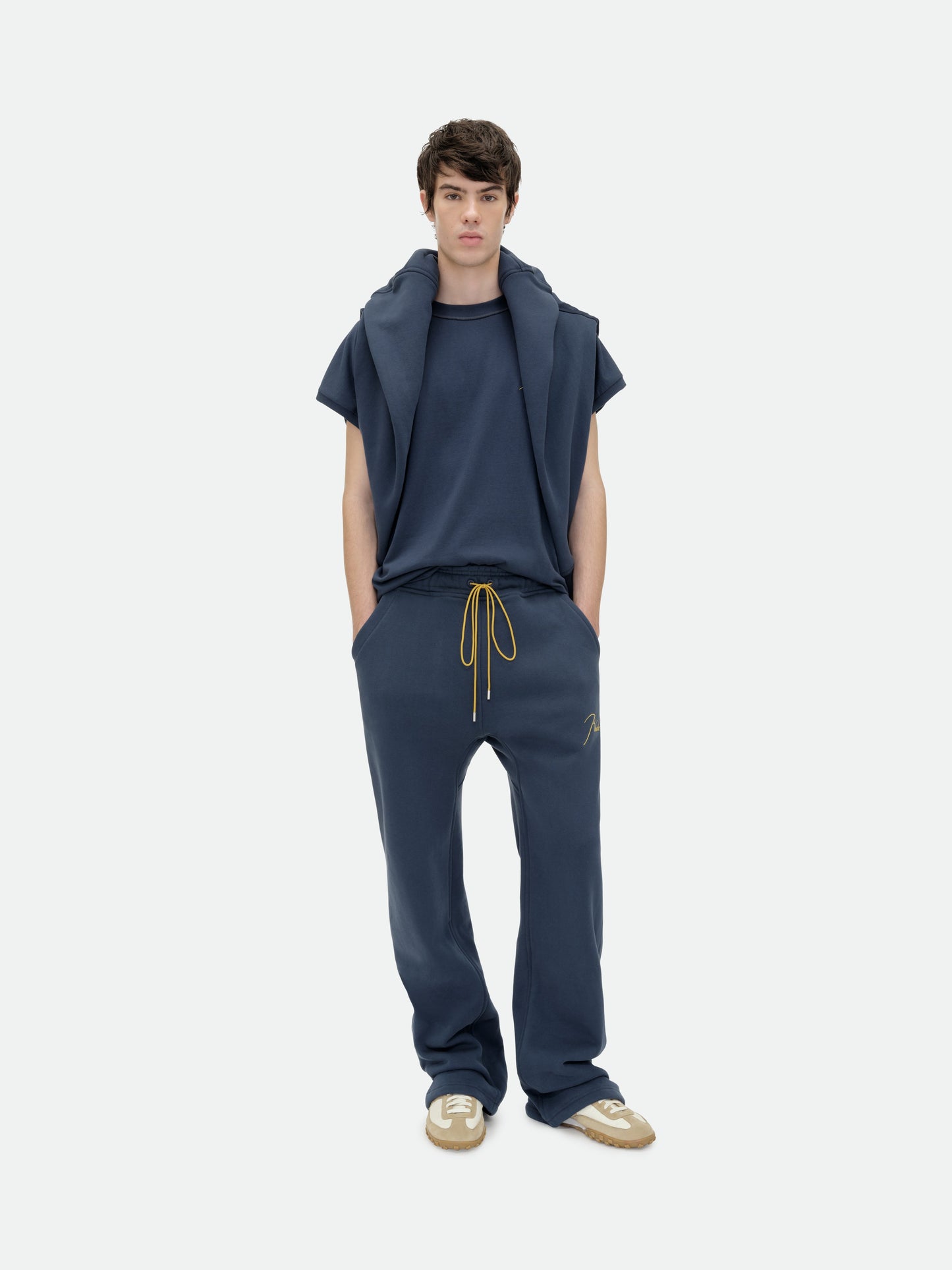 CLASSIQUE CUTOFF SLEEVE TEE - NAVY\/YELLOW