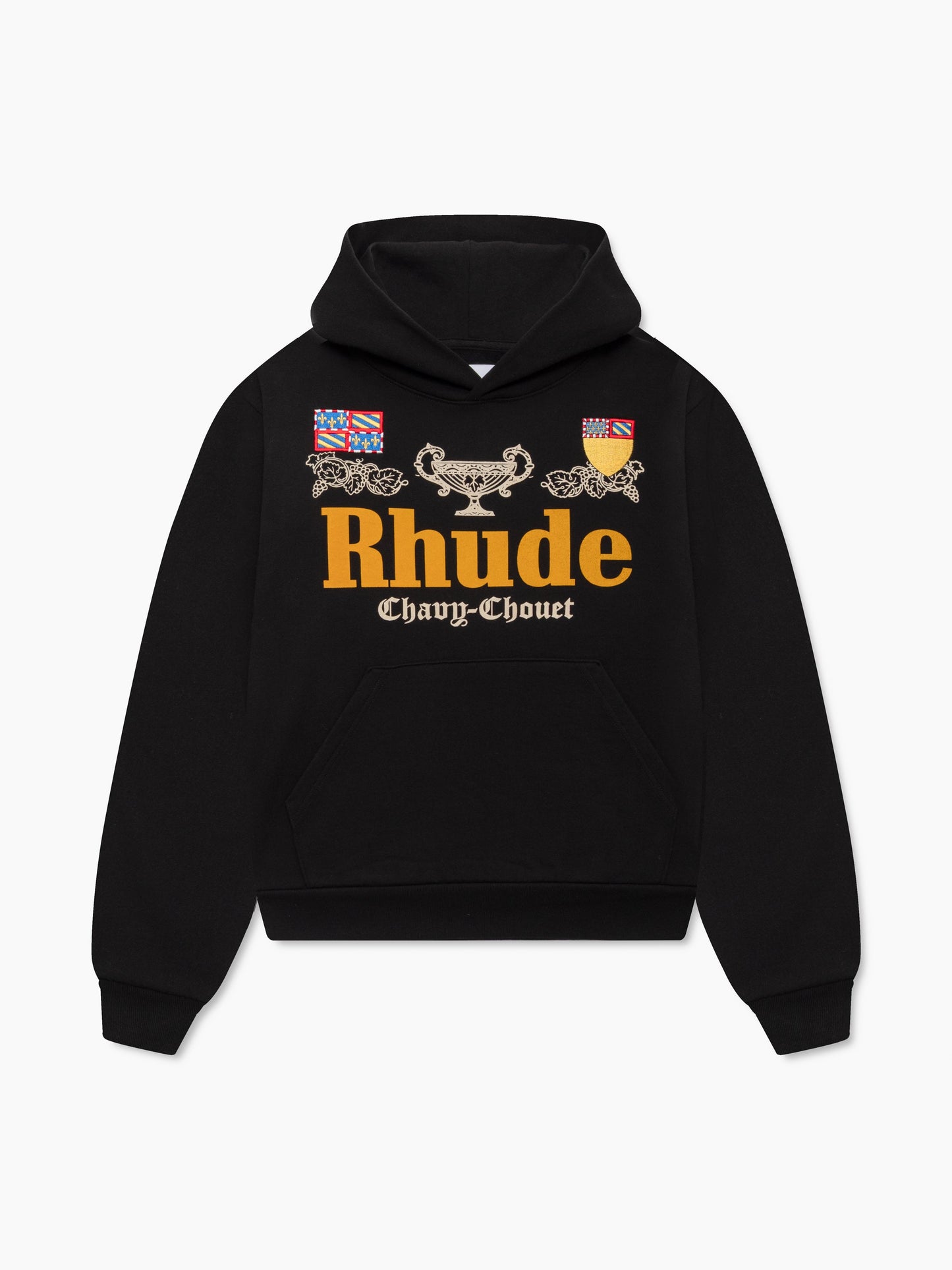 RHUDE x DOMAINE CHAVY-CHOUET PATCH HOODIE - BLACK \/ YELLOW