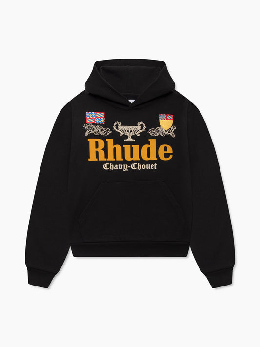 RHUDE x DOMAINE CHAVY-CHOUET PATCH HOODIE - BLACK \/ YELLOW