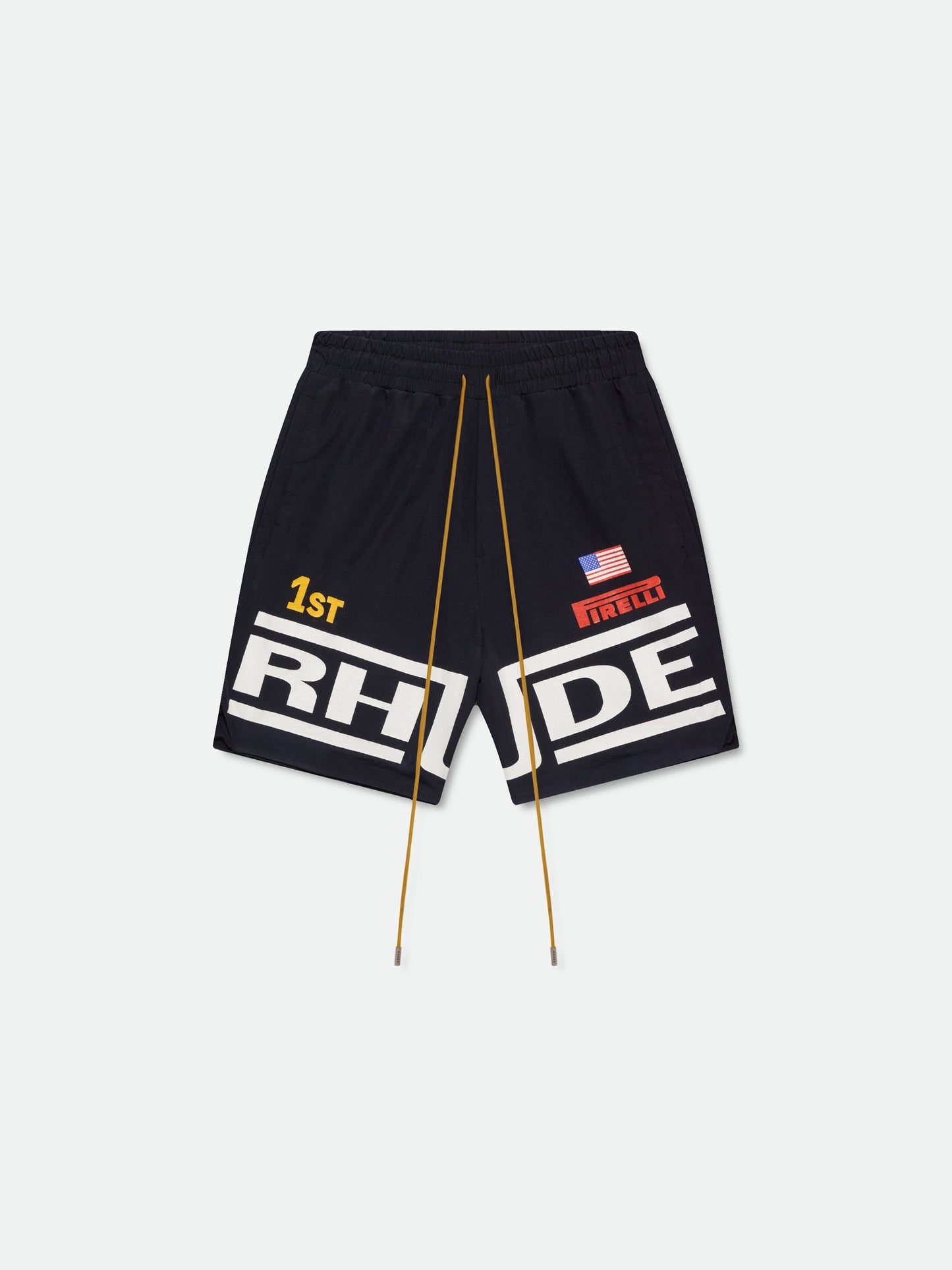 RHUDE CHAMPIONS LOGO SHORTS - BLACK\/WHITE