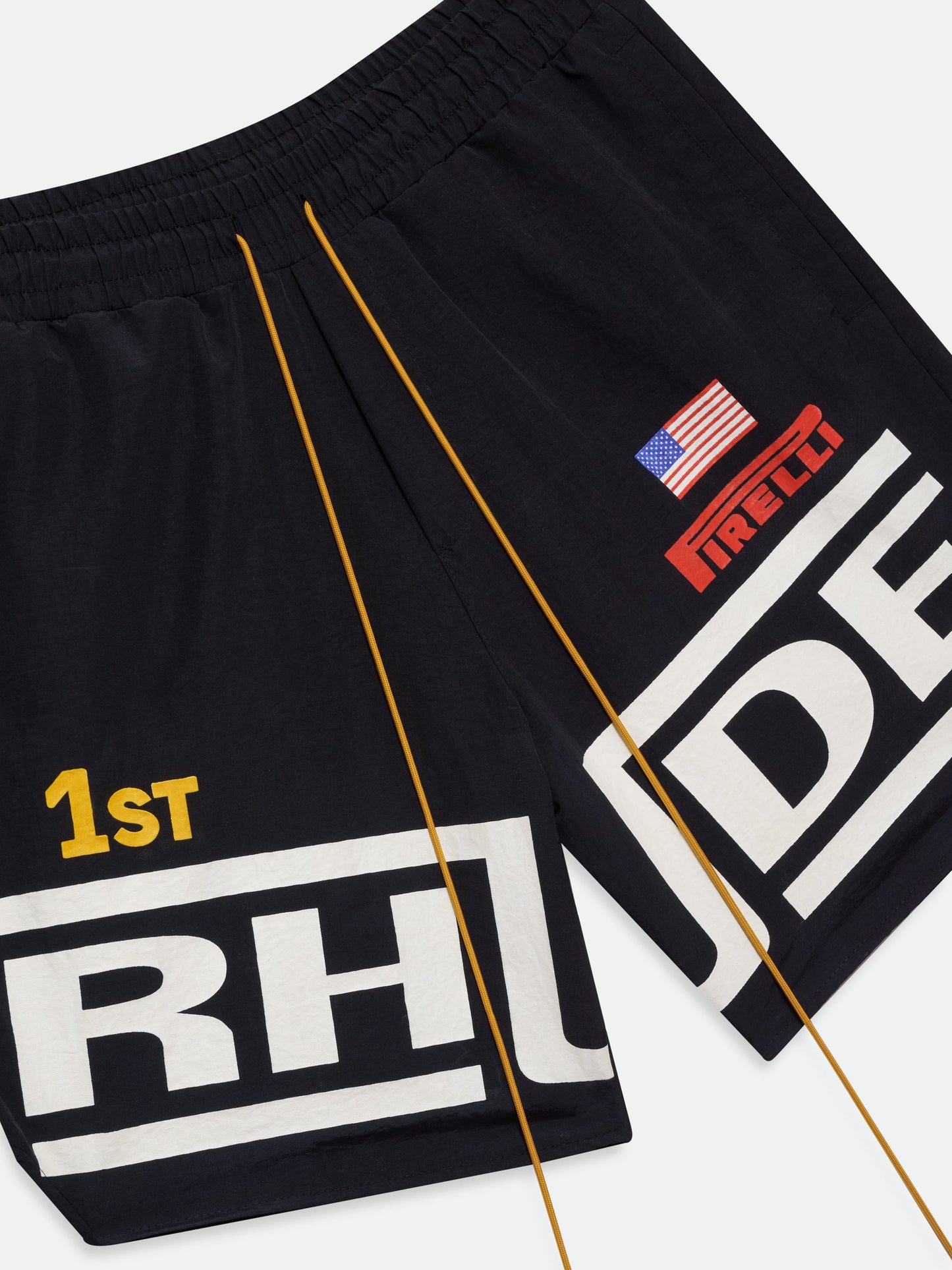 RHUDE CHAMPIONS LOGO SHORTS - BLACK\/WHITE