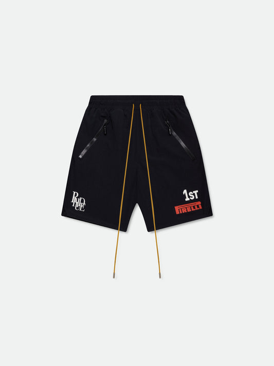 RHUDE 1ST LOGO SHORTS - BLACK\/WHITE