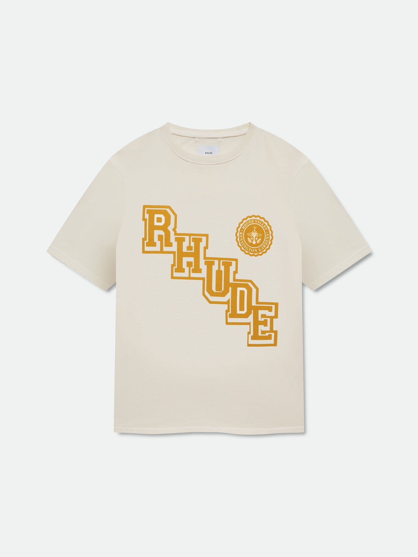 RHUDE COLLEGIATE CREST TEE - VTG WHITE\/YELLOW