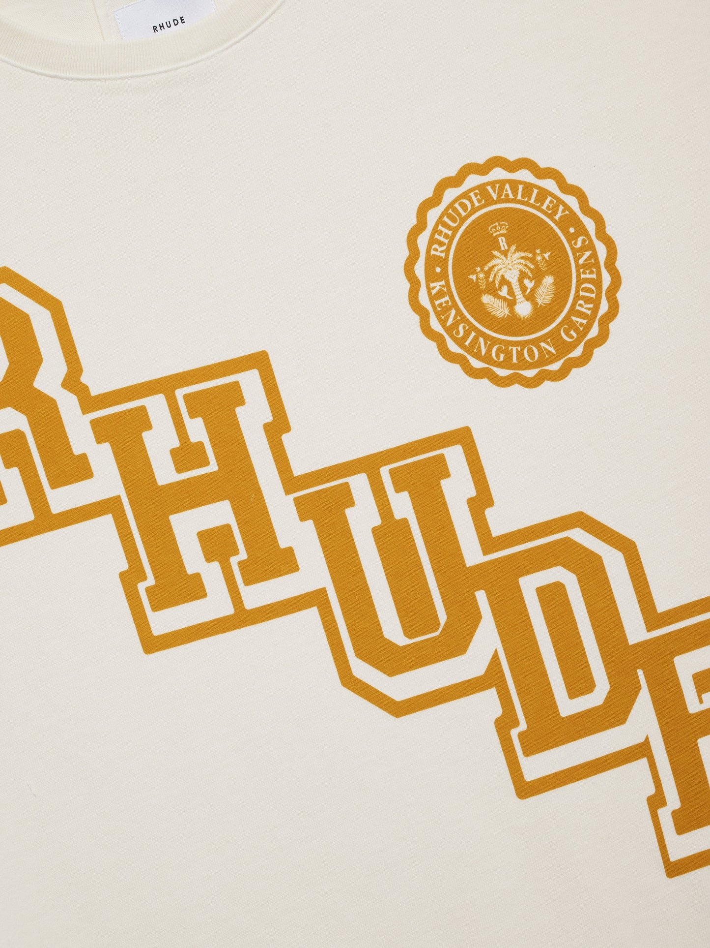 RHUDE COLLEGIATE CREST TEE - VTG WHITE\/YELLOW