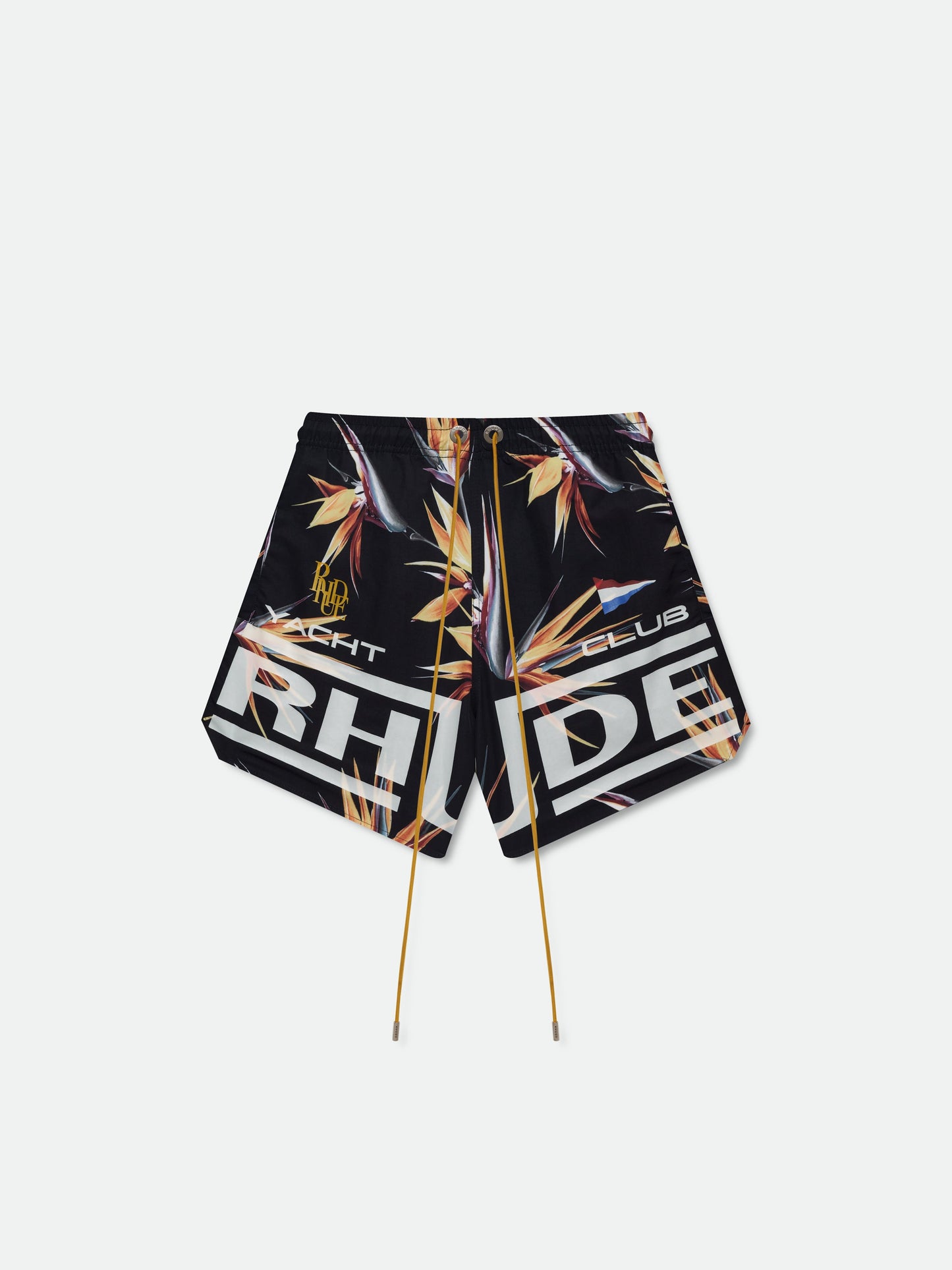 RHUDE REGATTA CLUB HAWAIIAN SWIM SHORT - BLACK \/ WHITE