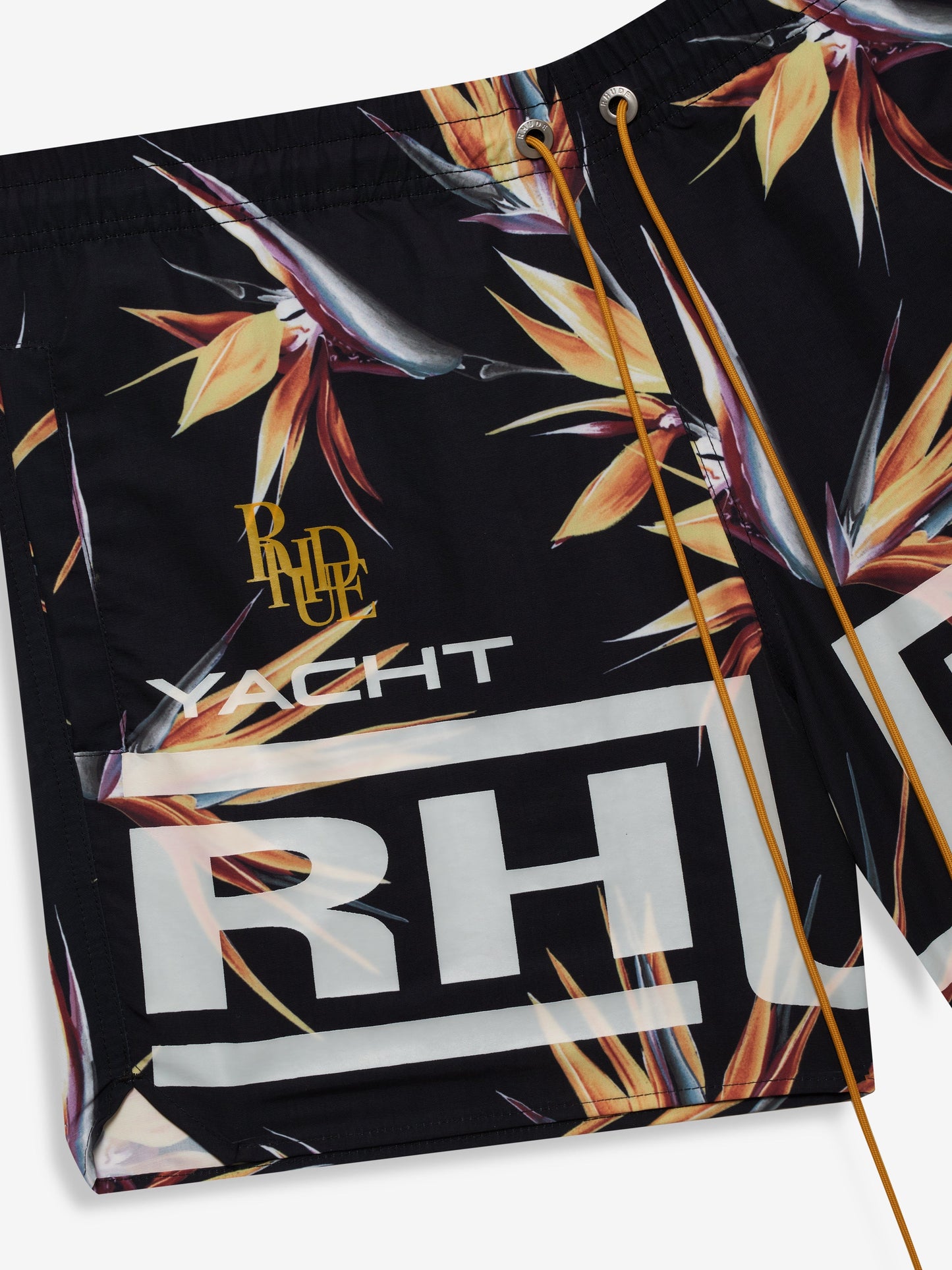 RHUDE REGATTA CLUB HAWAIIAN SWIM SHORT - BLACK \/ WHITE