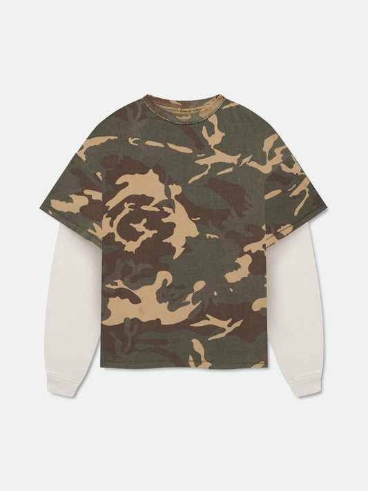 CAMO DOUBLE-LAYERED TEE - MULTI GREEN
