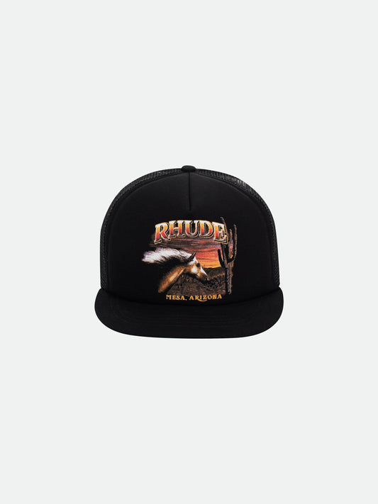 MESA STALLION TRUCKER HAT - BLACK \/ WHITE \/ RED