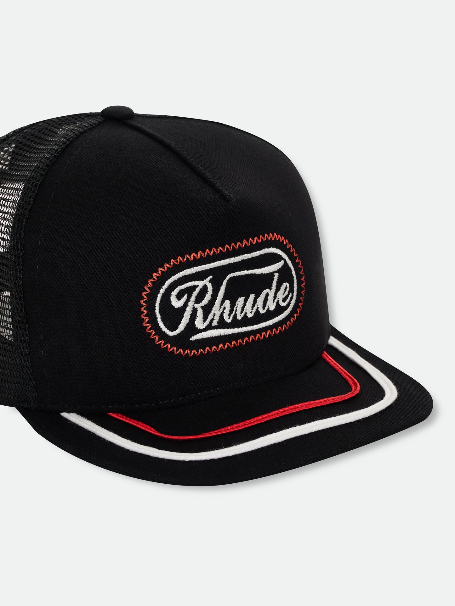 RHUDE PATCH TRUCKER HAT - BLACK \/ WHITE \/ RED