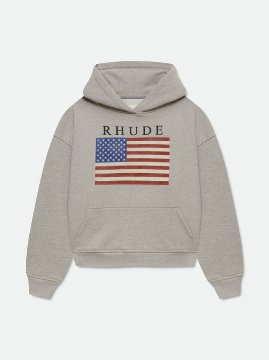 USA FLAG HOODIE - HEATHER GREY\/ BLACK