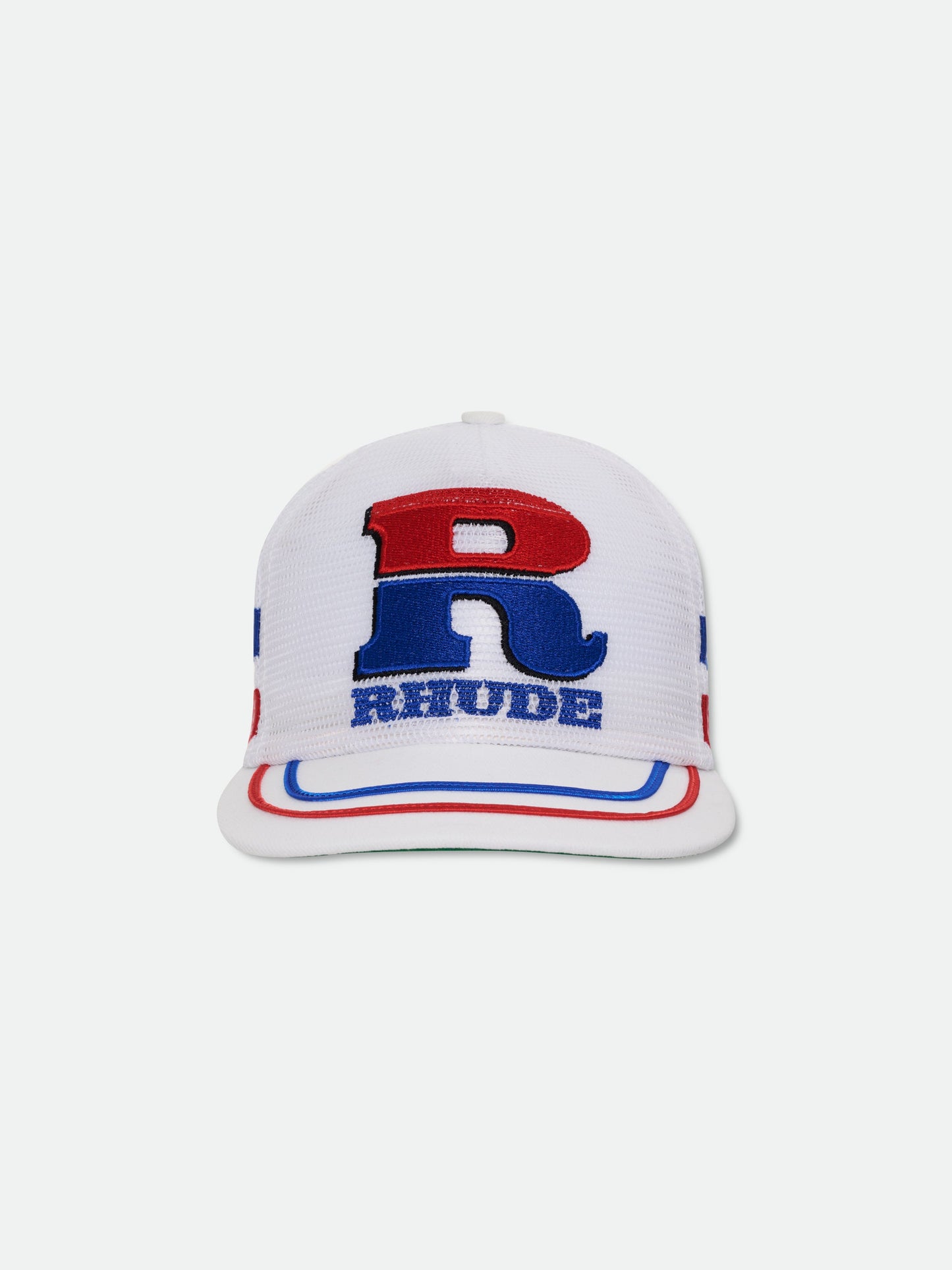 SPLIT PETROL LOGO MESH TRUCKER HAT - WHITE \/ RED \/ BLUE