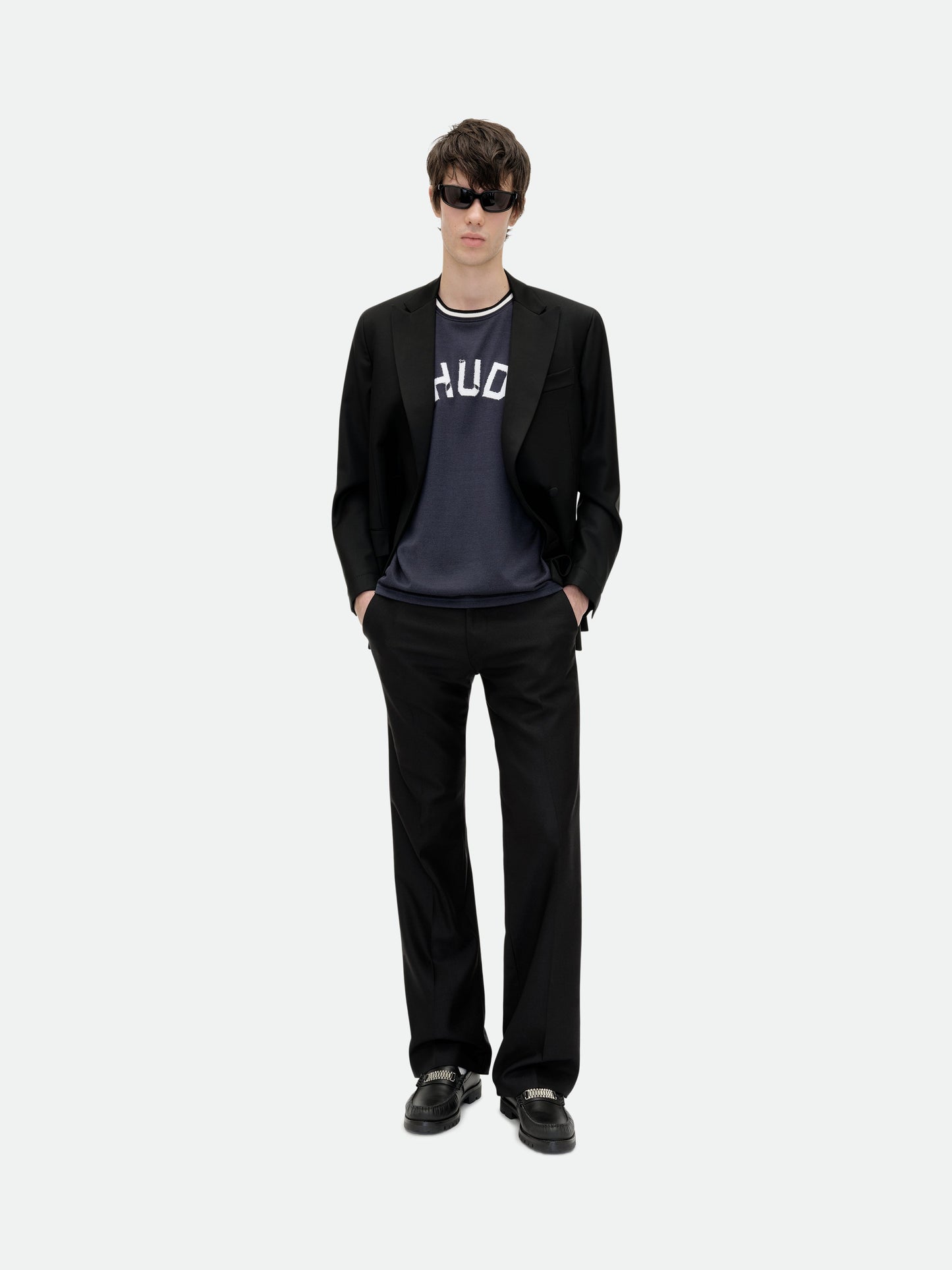 RHUDE LIGHTNING RINGER JERSEY TEE - NAVY\/WHITE