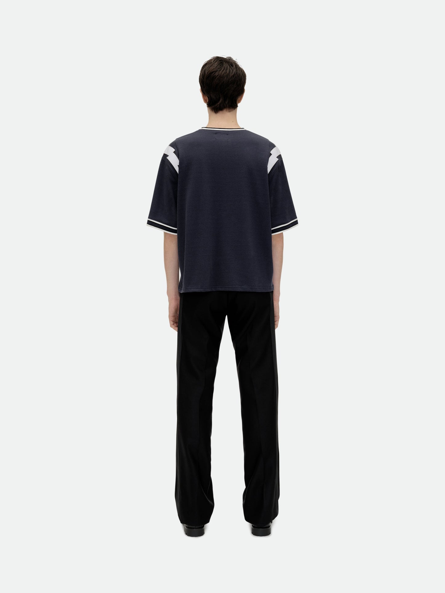 RHUDE LIGHTNING RINGER JERSEY TEE - NAVY\/WHITE
