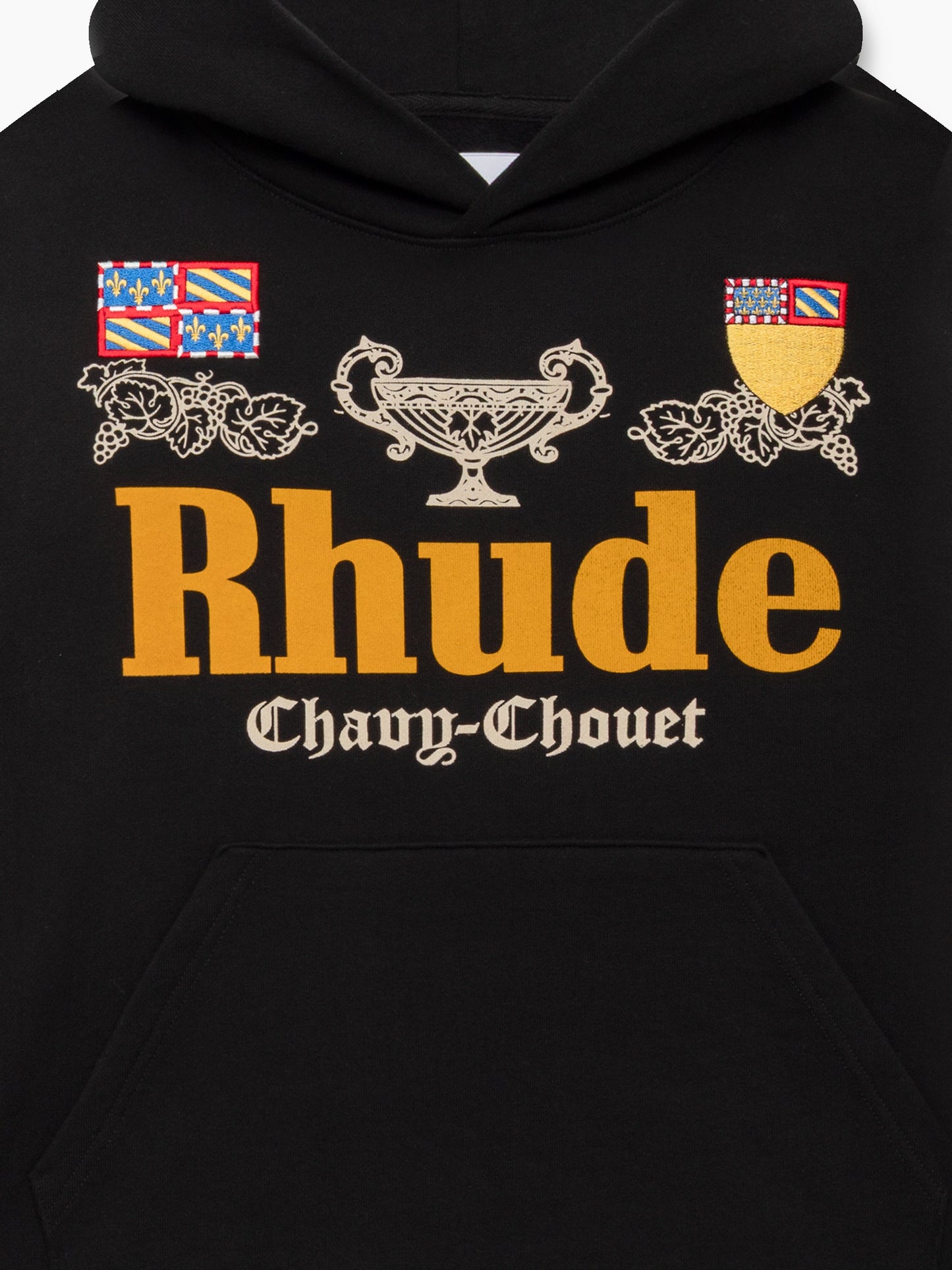 RHUDE x DOMAINE CHAVY-CHOUET PATCH HOODIE - BLACK \/ YELLOW