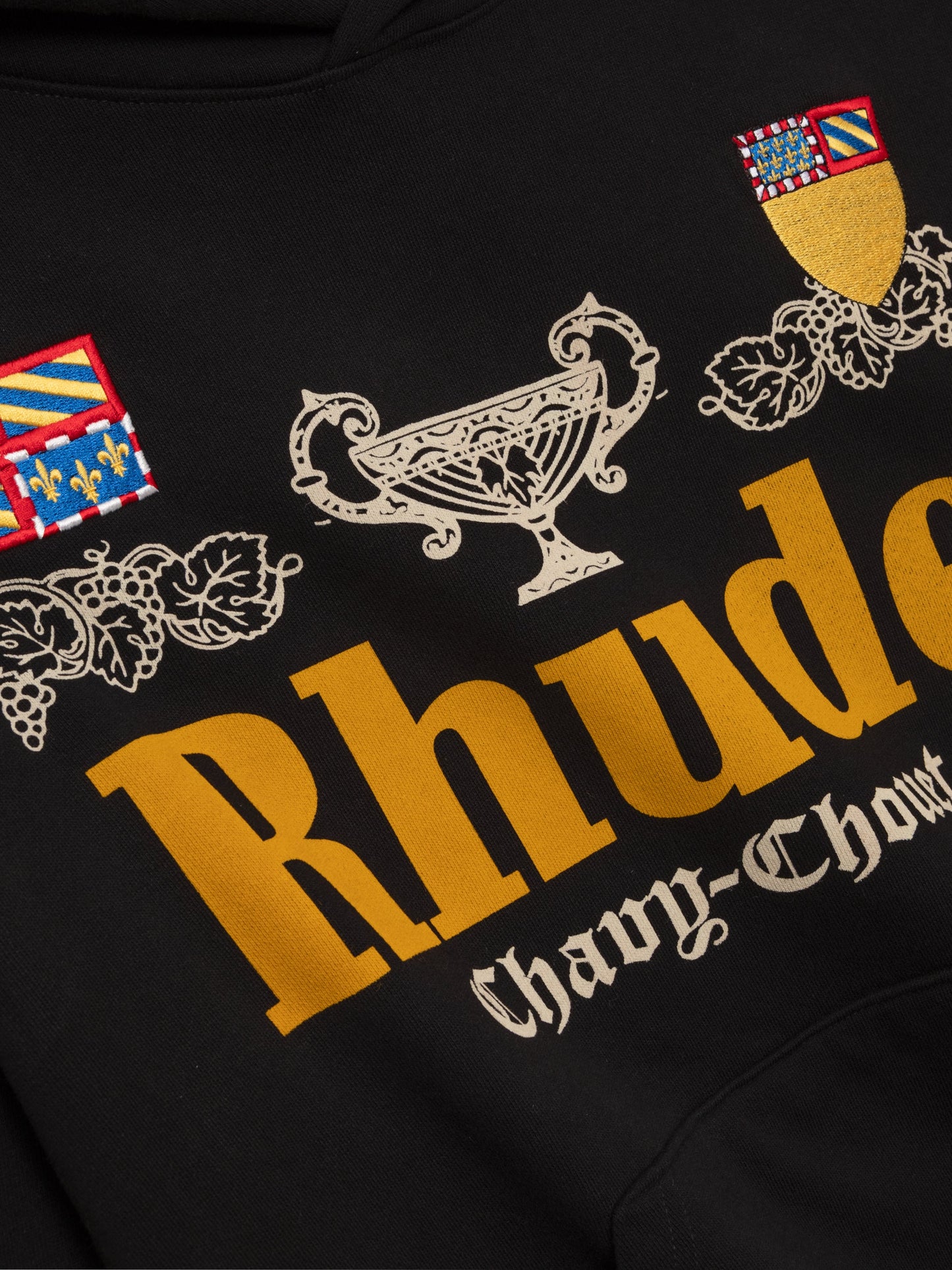RHUDE x DOMAINE CHAVY-CHOUET PATCH HOODIE - BLACK \/ YELLOW