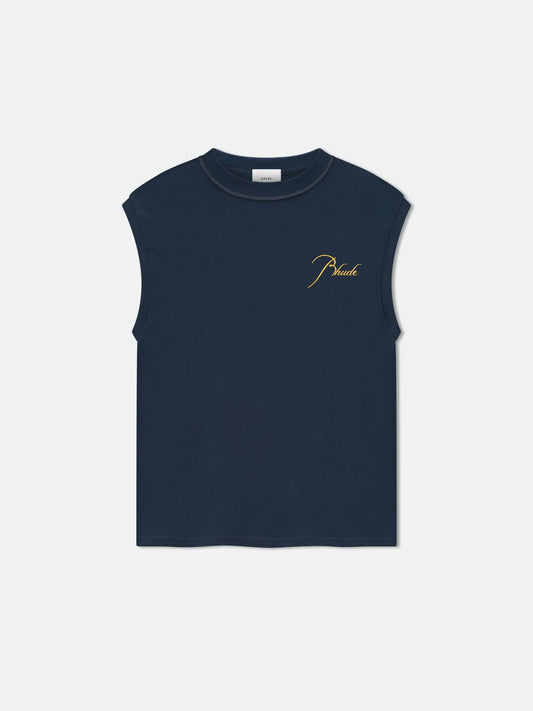 CLASSIQUE CUTOFF SLEEVE TEE - NAVY\/YELLOW