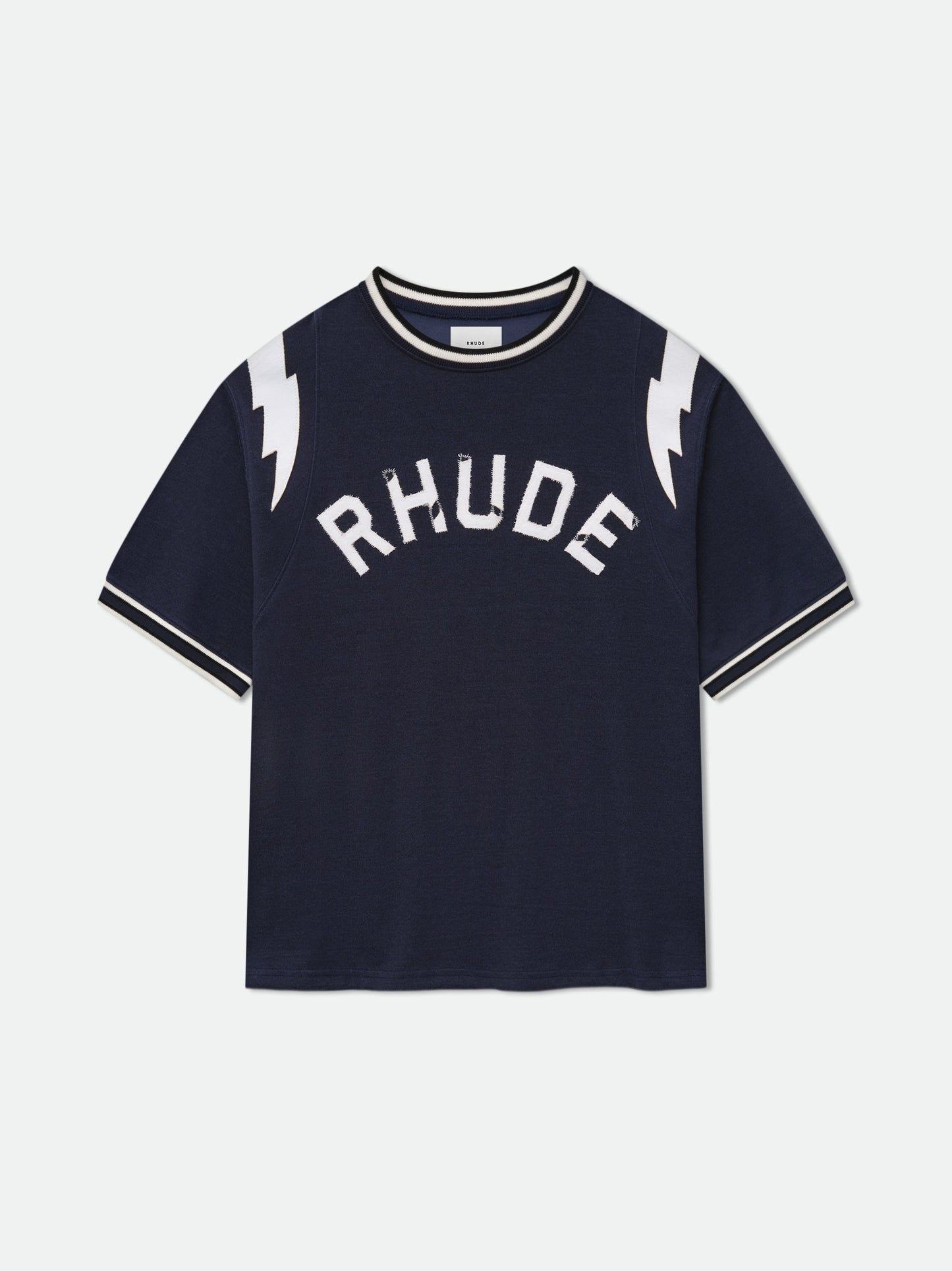 RHUDE LIGHTNING RINGER JERSEY TEE - NAVY\/WHITE