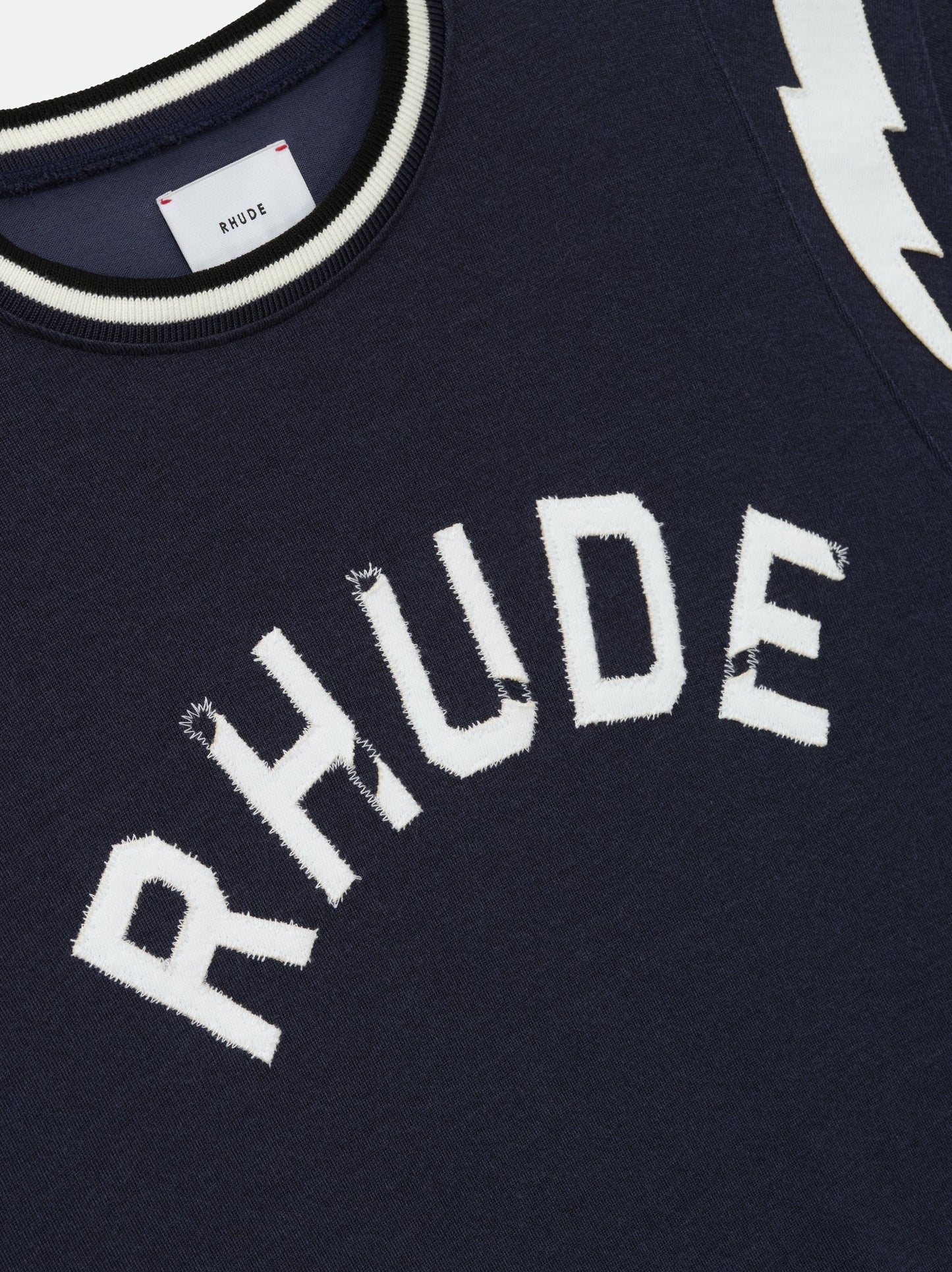 RHUDE LIGHTNING RINGER JERSEY TEE - NAVY\/WHITE